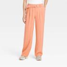 Women's High-rise Relaxed Fit Straight Belted Trousers - A New Day Orange