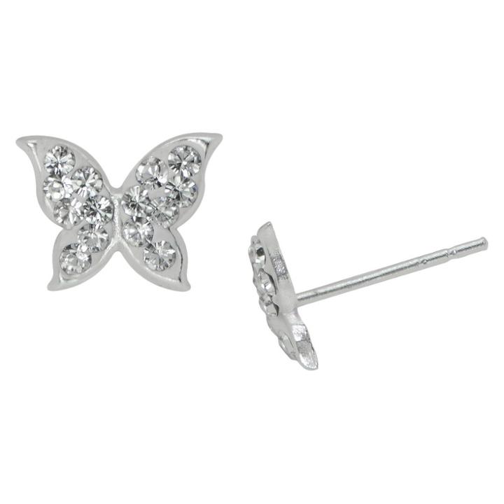 Target Girls' Sterling Silver Butterfly Stud With Crystals-clear