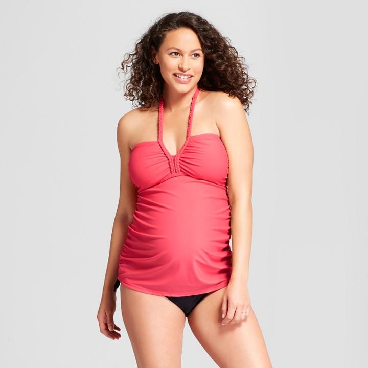 Maternity Braid Front Halter Tankini - Isabel Maternity By Ingrid & Isabel Pink
