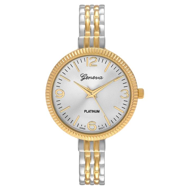 Women's Geneva Platinum Round Face Bangle Cuff Watch - Two Tone,
