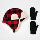 Toddler Boys' Buffalo Plaid Hat And Glove Set - Cat & Jack Black/red