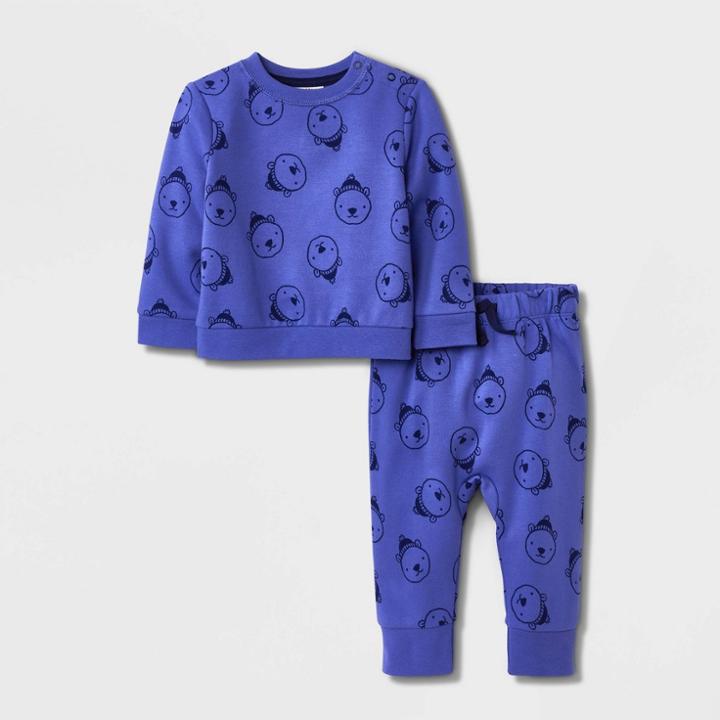 Baby Bear Fleece Matching Top & Bottom Set - Cat & Jack Blue Newborn
