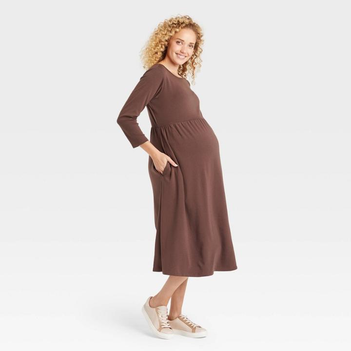 Long Sleeve Cozy Knit Maternity Dress - Isabel Maternity By Ingrid & Isabel Brown