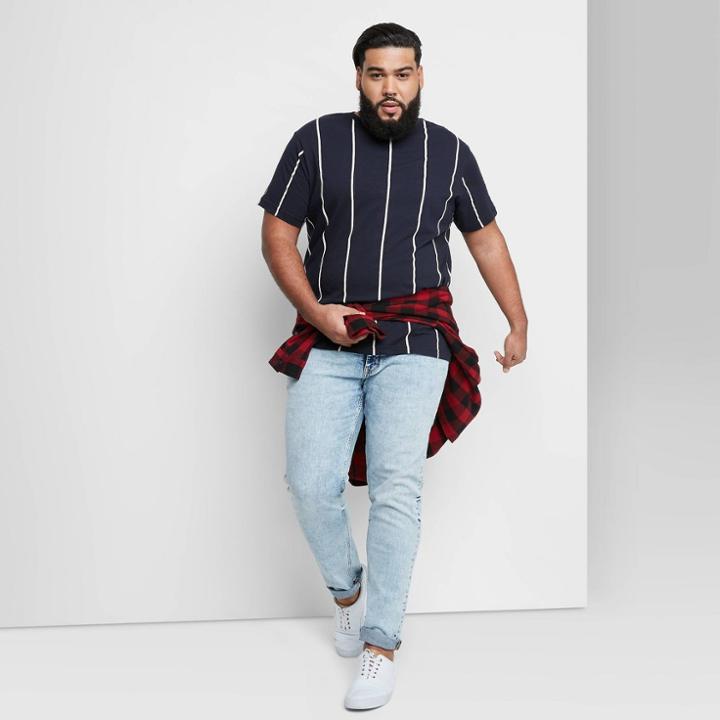 Men's Tall Standard Fit Striped Short Sleeve T-shirt - Original Use Dark Blue