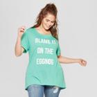 Women's Plus Size Short Sleeve Blame It On The Eggnog Graphic T-shirt - Modern Lux (juniors') Green