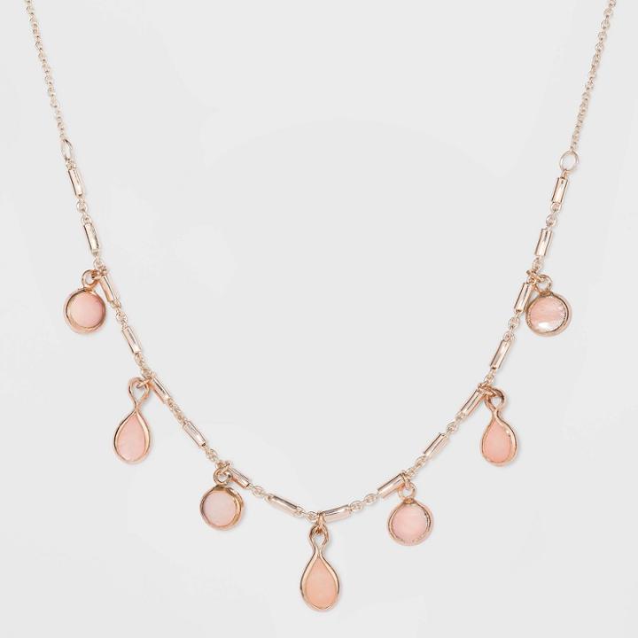 Petitehanging Circles And Drops Short Necklace - A New Day Pink, Women's, Gold