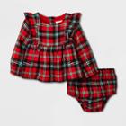 Baby Girls' Flannel Plaid Top & Bottom Set - Cat & Jack Red Newborn