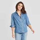 Women's Long Sleeve Crewneck Button-down Western Denim Shirt - Universal Thread Medium Wash Xs, Women's, Blue