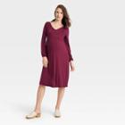 Long Sleeve Smocked Shoulder Knit Maternity Dress - Isabel Maternity By Ingrid & Isabel Burgundy