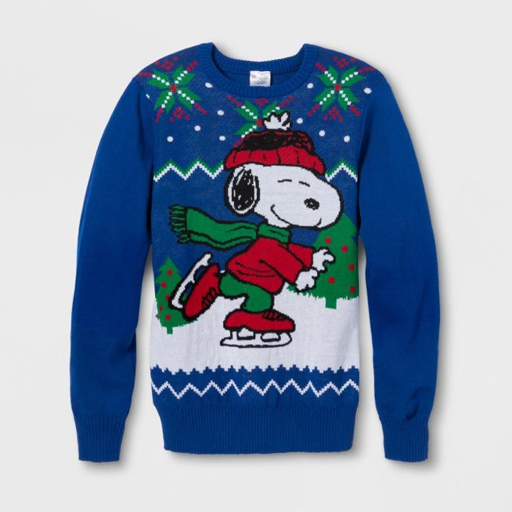 Men's Peanuts Snoopy Skate Long Sleeve Sweater - Royal Blue