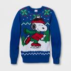 Men's Peanuts Snoopy Skate Long Sleeve Sweater - Royal Blue