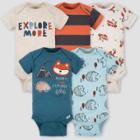 Gerber Baby Boys' 5pk Fox Short Sleeve Onesies - Blue/cream/orange