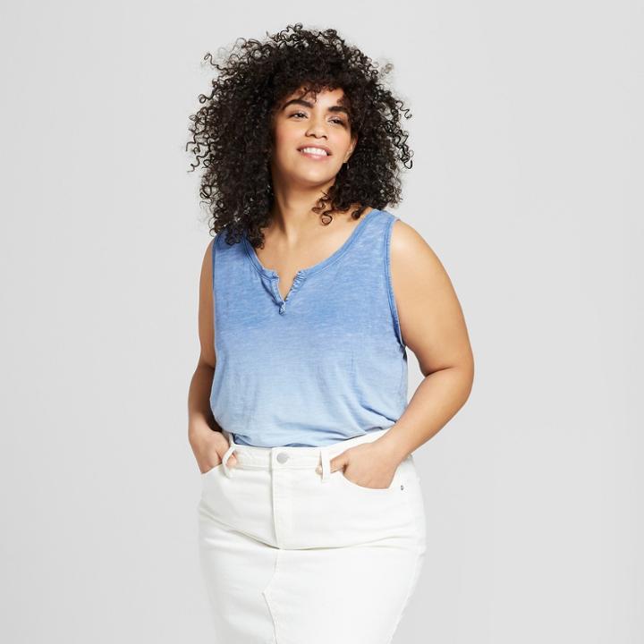 Women's Plus Size V Slit Tank - Universal Thread Blue