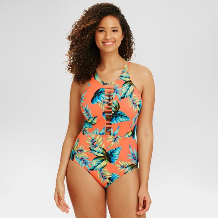 Beach Betty By Miracle Brands Women's Slimming Control Tropical High Neck One Piece -