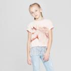 Girls' Short Sleeve Raw Edge Fringe T-shirt - Art Class Pink