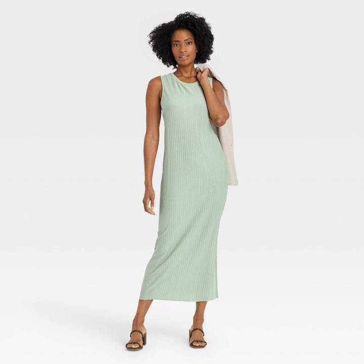 Women's Sleeveless Plisse Knit Dress - A New Day Light Green