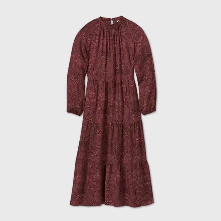 Women's Printed Long Sleeve Tiered Dress - A New Day Purple