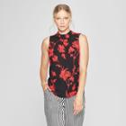 Women's Floral Print Mock Neck Tank Top - Who What Wear Black/red M, Black/red Floral