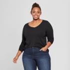 Women's Plus Size Long Sleeve V-neck T-shirt - Ava & Viv Black
