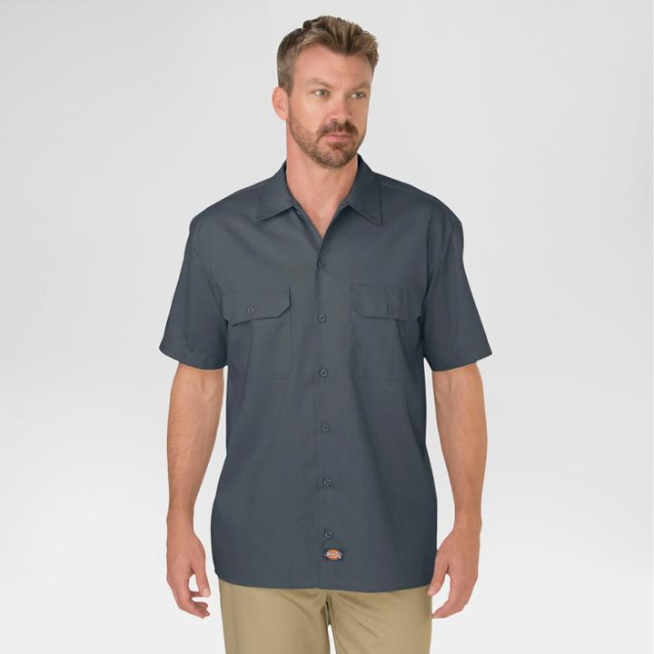 Dickies Men's Big & Tall Original Fit Short Sleeve Twill Work Shirt- Charcoal (grey)