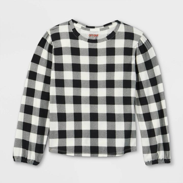 Girls' Printed Long Sleeve Knit Top - Cat & Jack Cream