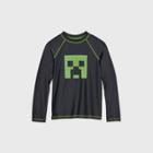 Boys' Minecraft Long Sleeve Rash Guard Swim Shirt - Black