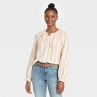 Women's Striped Long Sleeve Half Placket Blouse - Universal Thread Cream