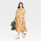 Women's Plus Size Puff Short Sleeve Tiered A-line Dress - Knox Rose Yellow Paisley