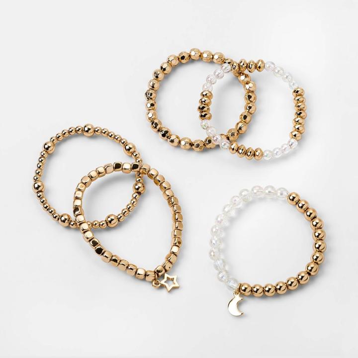 Girls' 5pk Beaded Bracelet Set - Art Class Gold