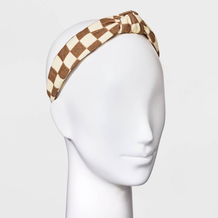 Checkerboard Print Corduroy Headband - Universal Thread Ivory/beige