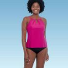 Women's Slimming Control Keyhole High Neck Tankini Top - Dreamsuit By Miracle Brands Pink
