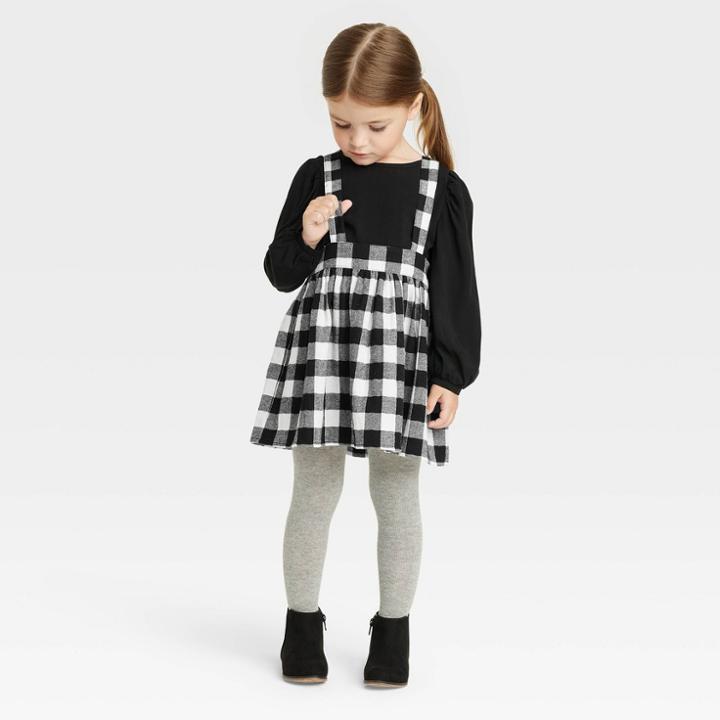 Toddler Girls' Buffalo Long Sleeve Top & Check Skirtall Set - Cat & Jack Black