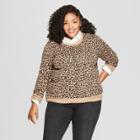 Women's Plus Size Leopard Print Pullover Sweater - A New Day Camel