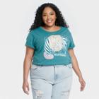 Women's Mtv Plus Size Floral Print Short Sleeve Graphic T-shirt - Teal