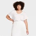 Women's Plus Size Short Sleeve V-neck T-shirt - A New Day White
