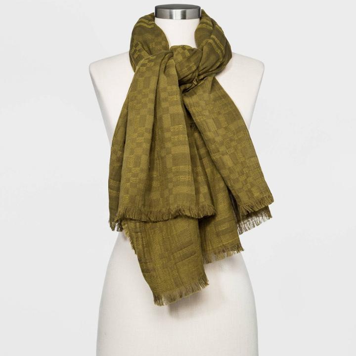 Women's Plaid Oversized Square Scarf - Universal Thread Olive Green, Green/green