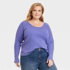 Women's Plus Size Slim Fit Long Sleeve Ribbed T-shirt - Knox Rose Purple