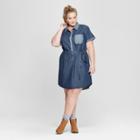 Women's Plus Size Short Sleeve Denim Shirt Dress - Universal Thread Dark Wash