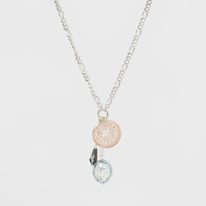 Glass Drops, Coin, And Filigree Long Necklace - A New Day Silver,
