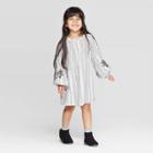 Toddler Girls' Embroidered Raglan Sleeve Striped Dress - Art Class Black/white 12m, Toddler Girl's