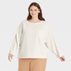 Women's Plus Size Long Sleeve Ottoman T-shirt - A New Day Cream