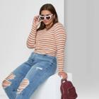 Women's Plus Size Long Sleeve Slim Fit T-shirt - Wild Fable Striped Orange