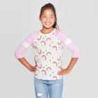 Girls' Rainbow Print Baseball T-shirt - Cat & Jack Cream M, Girl's, Size: