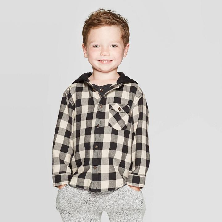 Toddler Boys' Buffalo Check Hooded Button-down Shirt - Art Class Black 4t, Toddler Boy's
