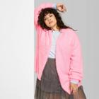 Women's Plus Size Long Sleeve Open Neck Fuzzy Cardigan - Wild Fable Pink 1x, Women's,