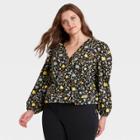 Women's Plus Size Floral Print Balloon Long Sleeve Wrap Top - Universal Thread Black
