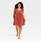 Women's Plus Size Ruffle Short Sleeve Eyelet A-line Dress - Knox Rose Red