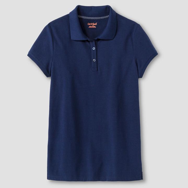Girls' Pique Polo Shirt - Cat & Jack Navy L, Nightfall Blue