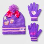 Girls' Jojo Siwa Cuffed Pom Beanie & Glove Set - Purple