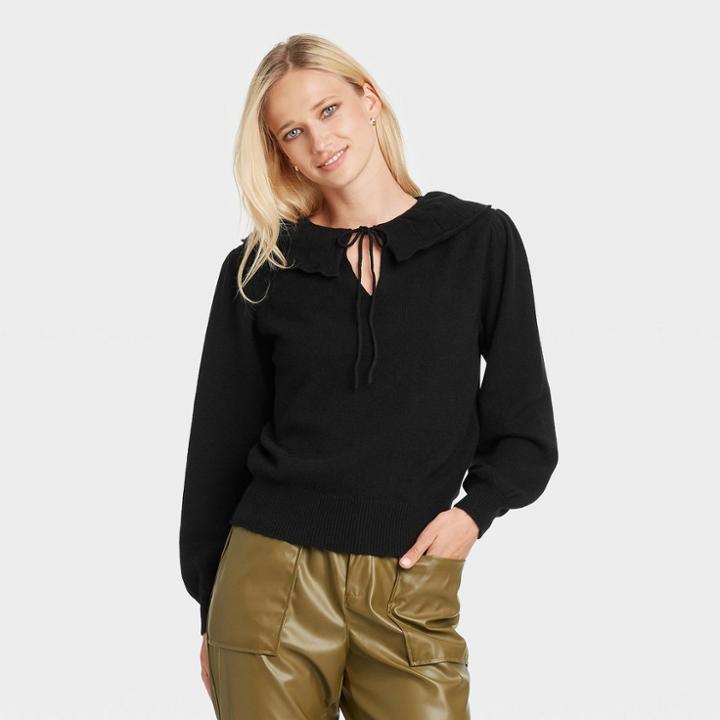 Women's Collared Pullover Sweater - Who What Wear Black